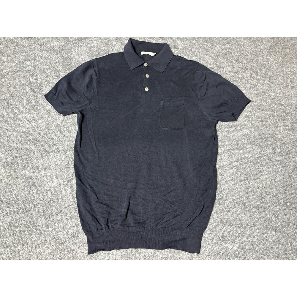 Suitsupply Polo Shirt Mens S Blue Cotton Knit Chest Pocket Short Sleeve Casual